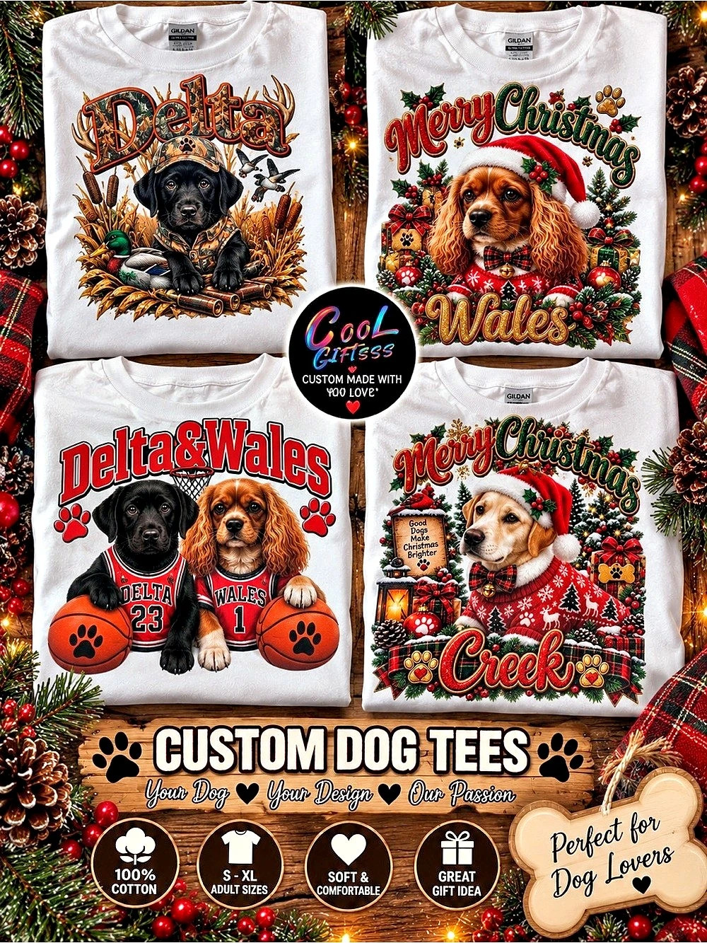 Personalized Dog Christmas Shirt Custom Pet Long Sleeve Tee S-XL